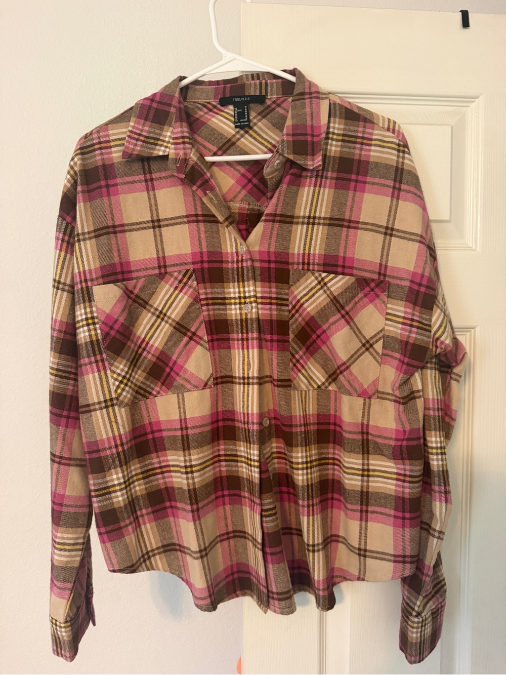 Forever 21 Pink & Brown Plaid Button-Down Shirt